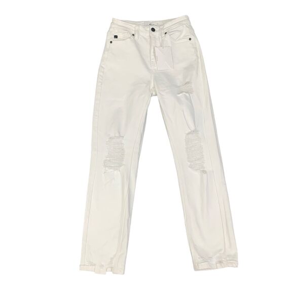 KanCan Jeans Women 1/24 White Haven Distressed Ultra High Rise Slim Straight Fit - Picture 1 of 14
